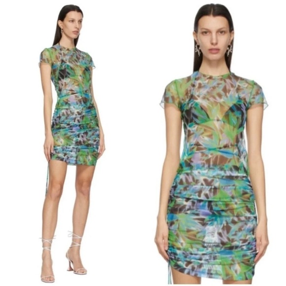 Kim Shui Green Mesh Print Top and Skirt Set - Picture 1 of 9